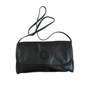 Vintage Carlos Falchi Pebbled Leather Clutch Crossbody Black Logo 12x7x2